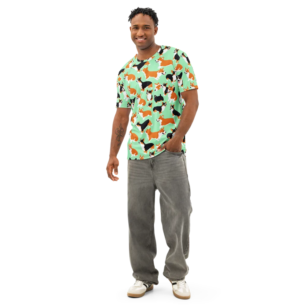 Minted Corgis on Men's Cotton Crew Neck T-Shirt — Front