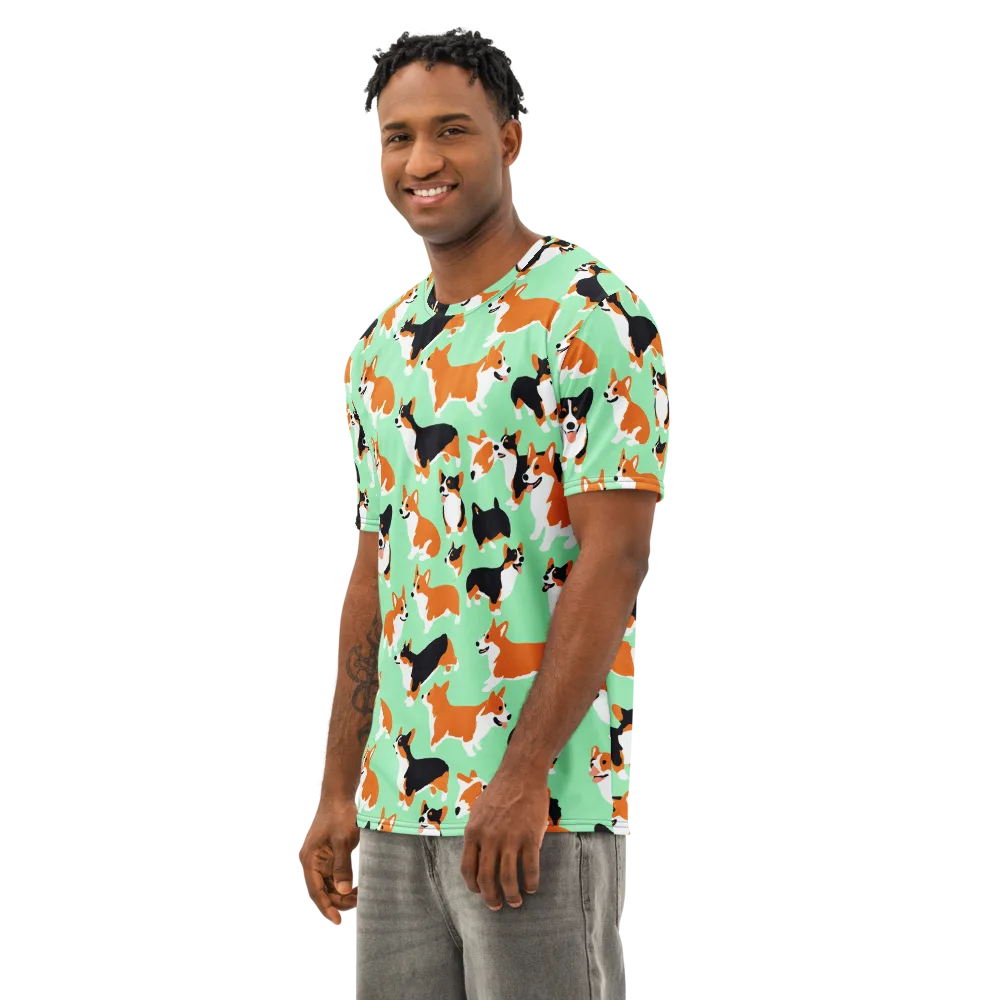 Minted Corgis on Men's Cotton Crew Neck T-Shirt — Left Front