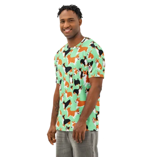 Minted Corgis on a Men's Cotton Crew Neck T-Shirt