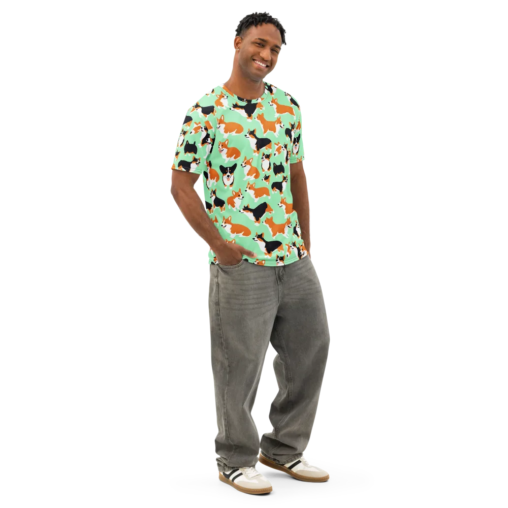 Minted Corgis on Men's Cotton Crew Neck T-Shirt — Right Front