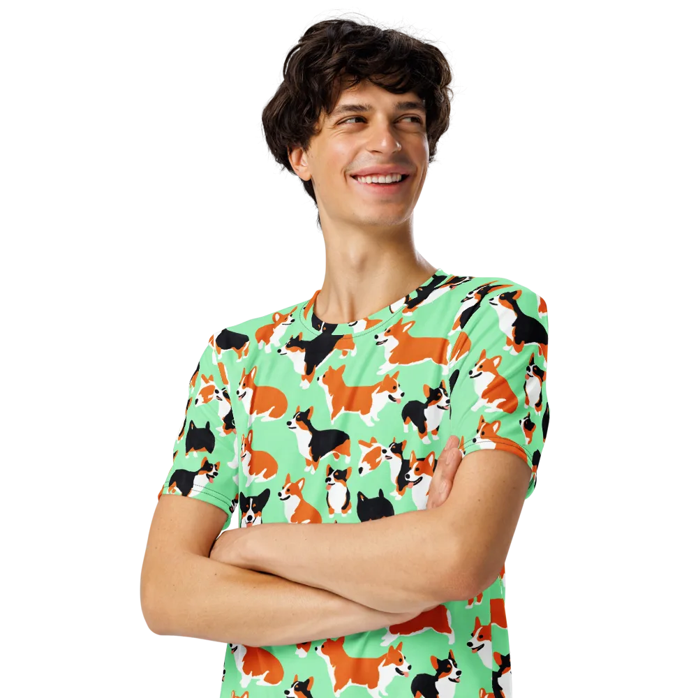 Minted Corgis on Men's Crew Neck T-Shirt — Left Front