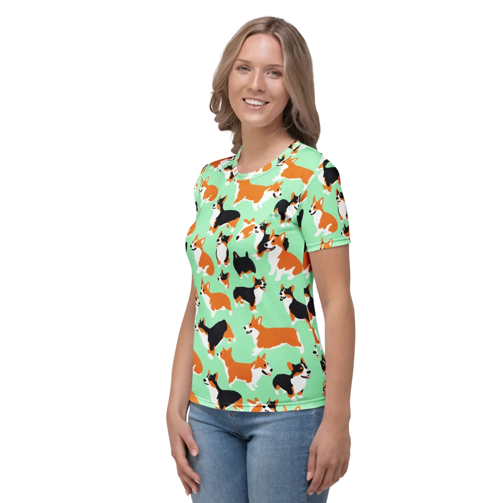 Minted Corgis on Women's Crew Neck T-Shirt — Left