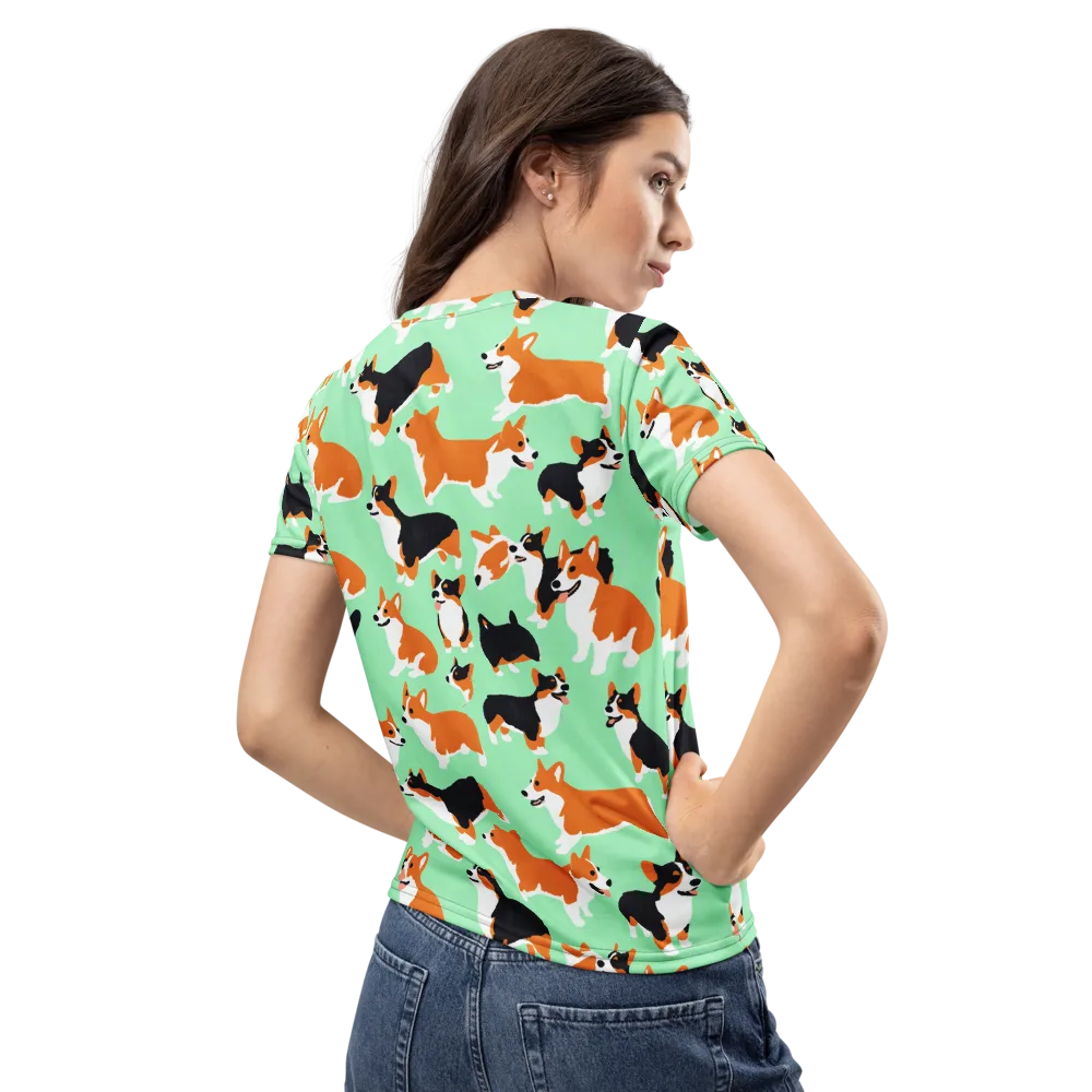 Minted Corgis on Women's Crew Neck T-Shirt — Back