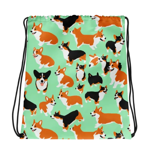 Minted Corgis on a Drawstring Bag