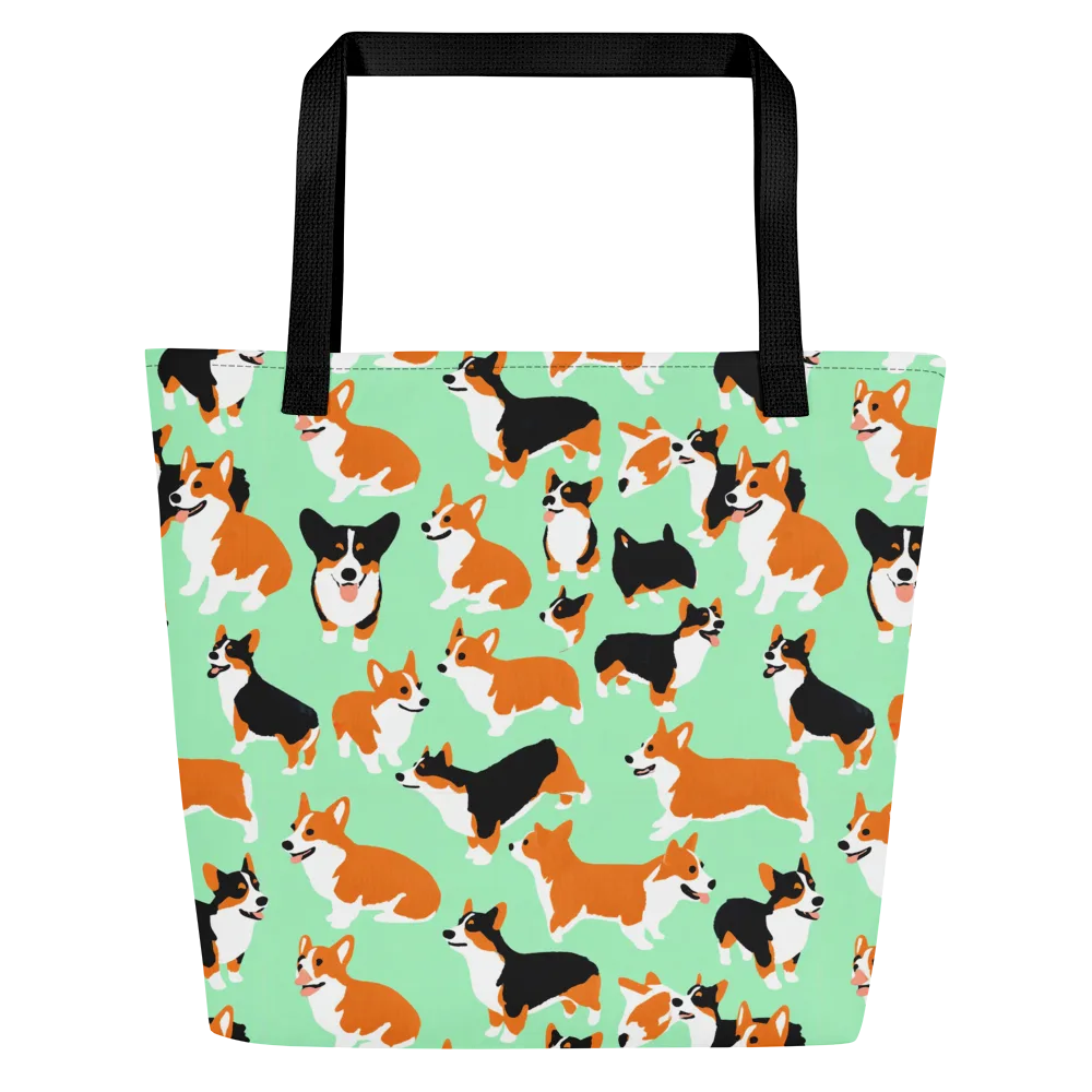 Minted Corgis on Large Tote Bag W/ Pocket — Front