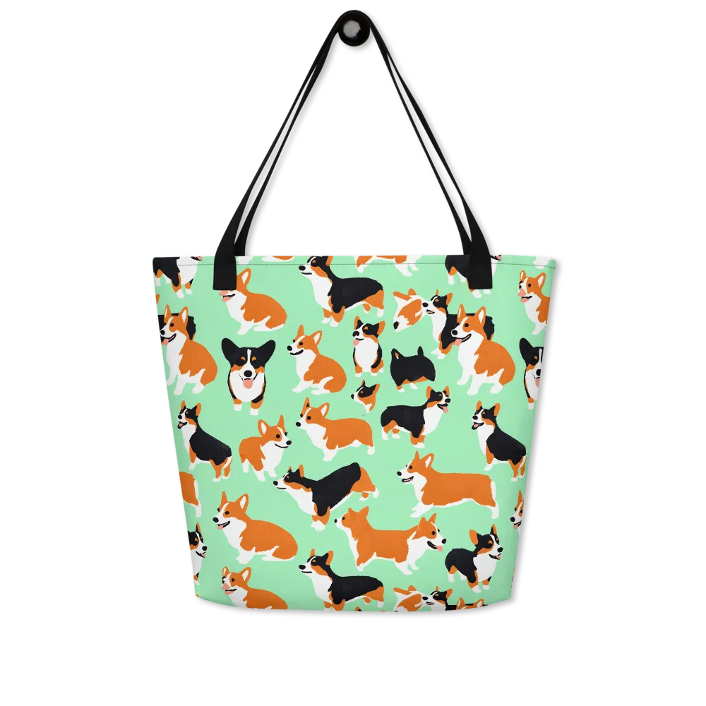 Minted Corgis on Large Tote Bag W/ Pocket — Front