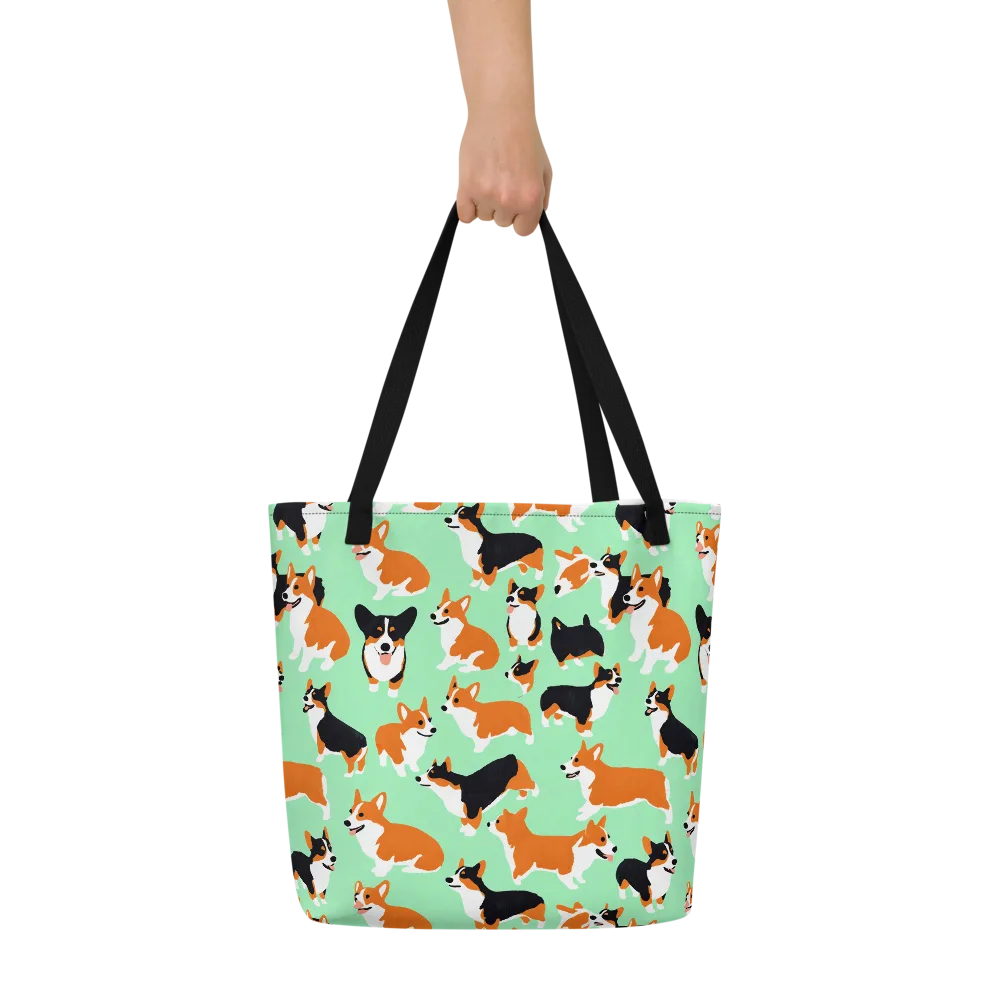 Minted Corgis on Large Tote Bag W/ Pocket — Front