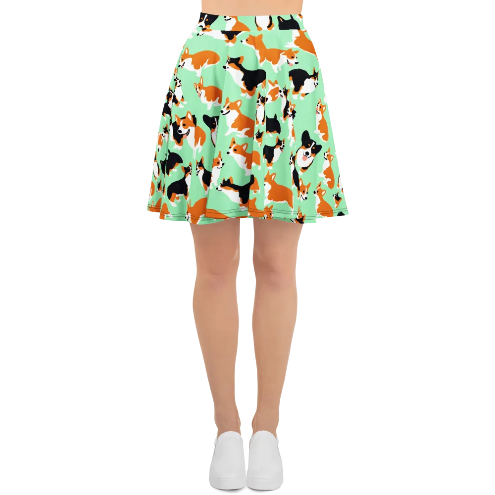 Minted Corgis on Skater Skirt — Front