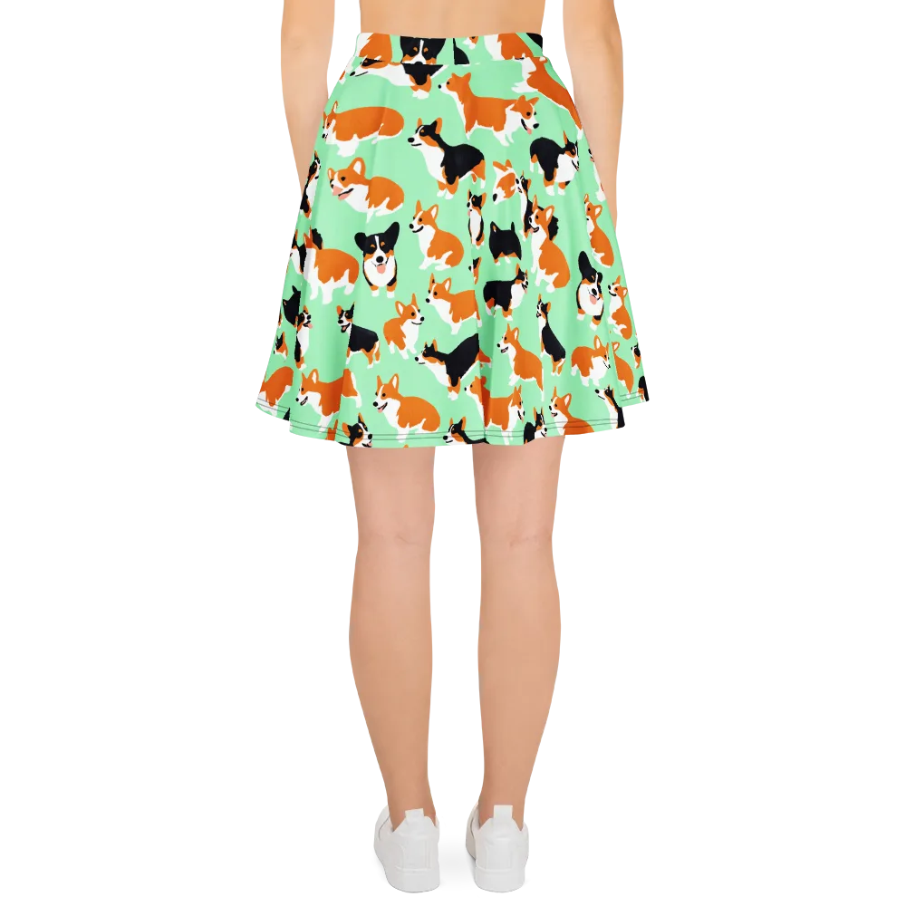 Minted Corgis on Skater Skirt — Back