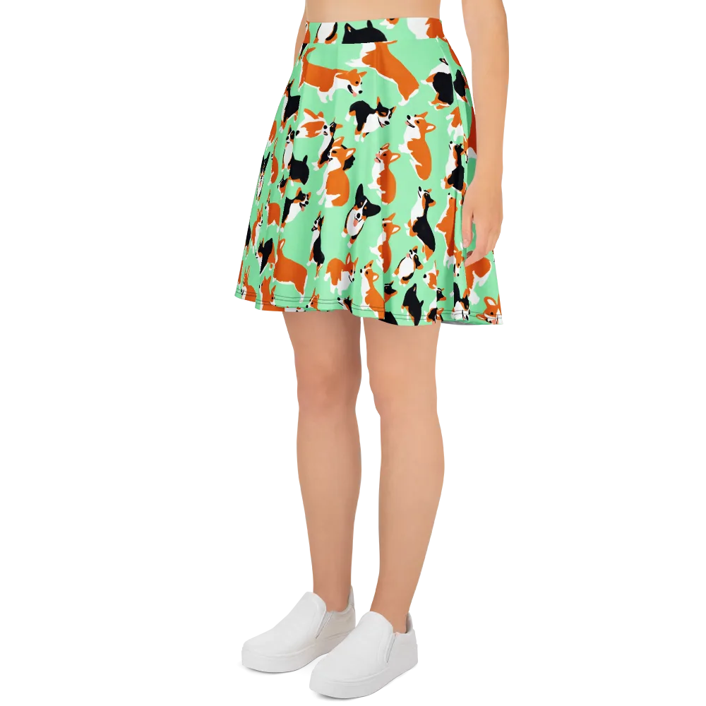 Minted Corgis on Skater Skirt — Left