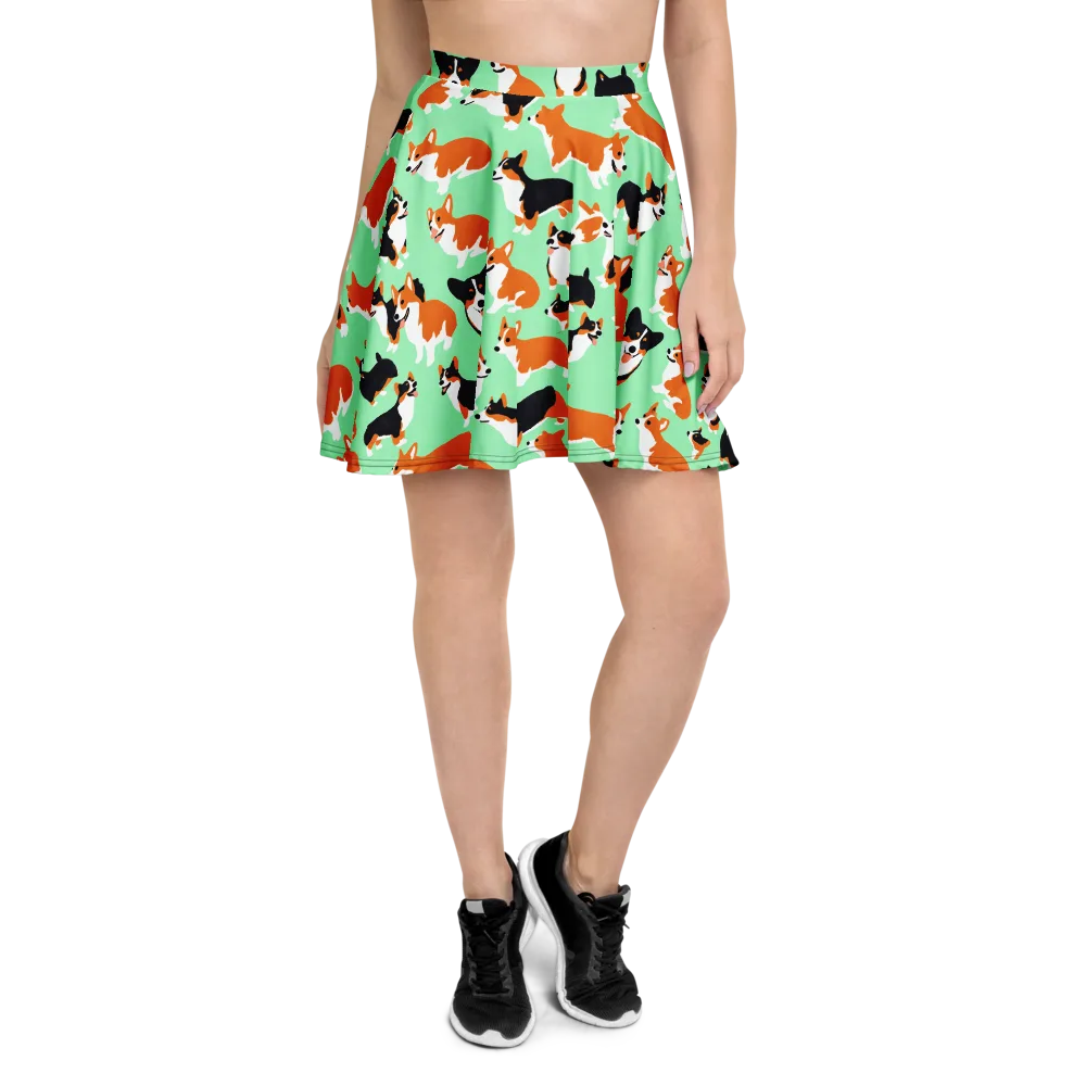 Minted Corgis on Skater Skirt — Front