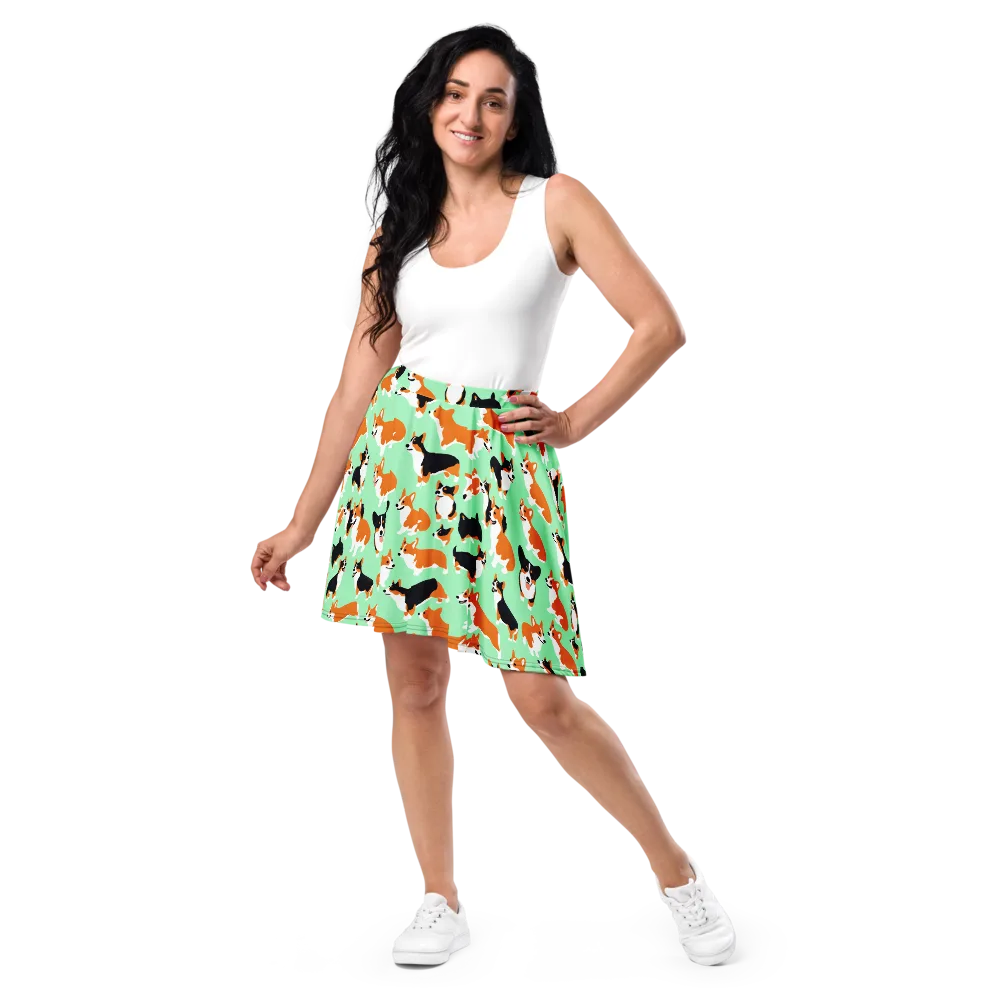Minted Corgis on Skater Skirt — Front