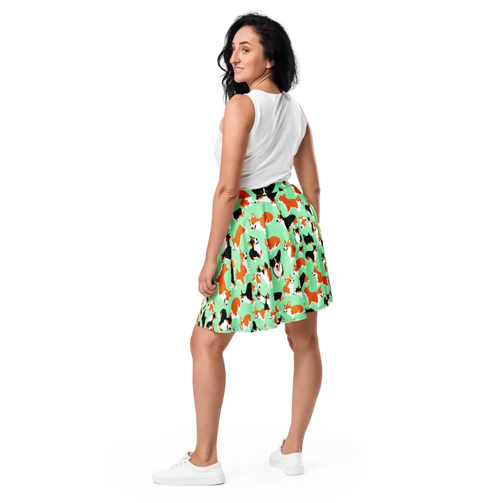 Minted Corgis on Skater Skirt — Back