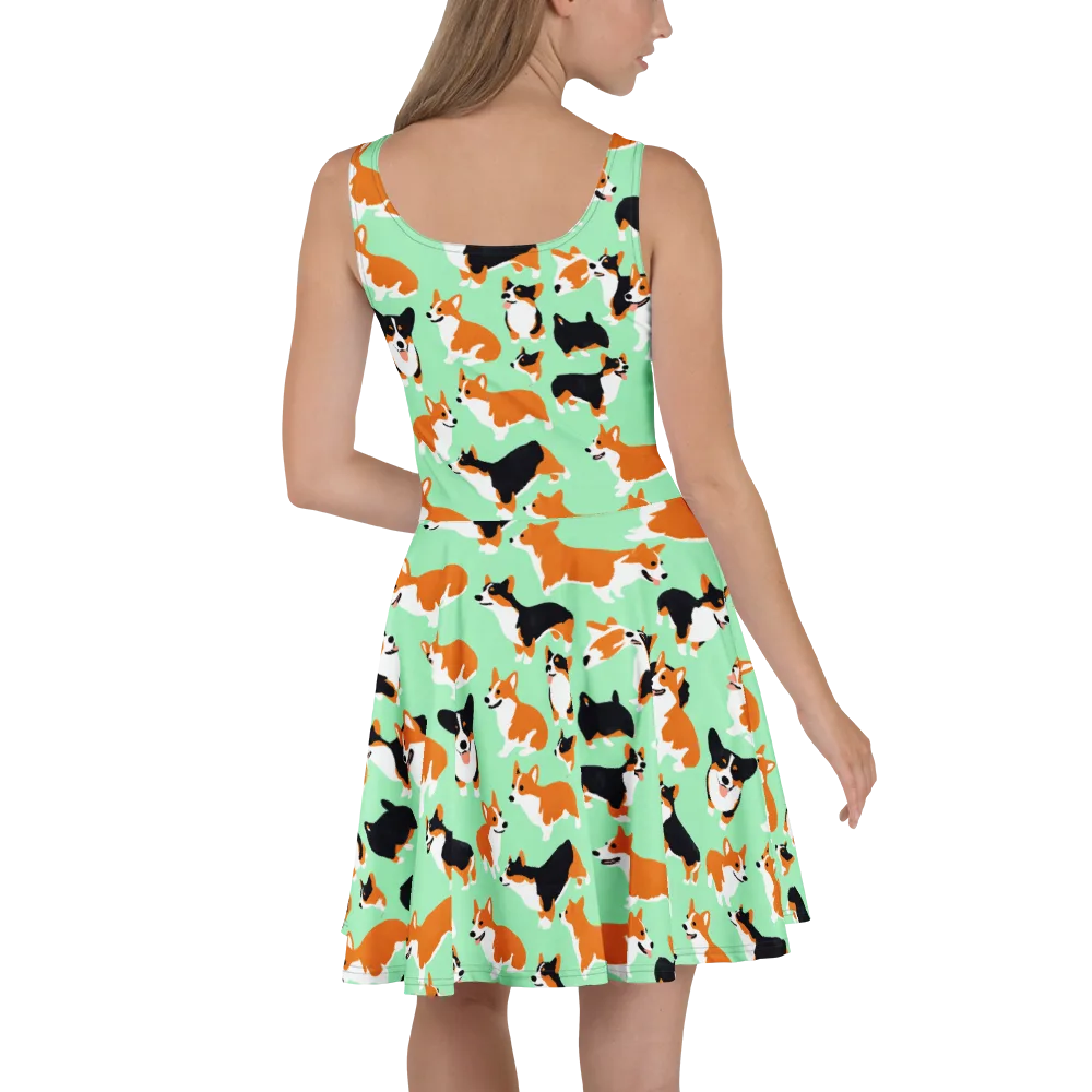 Minted Corgis on Skater Dress — Back