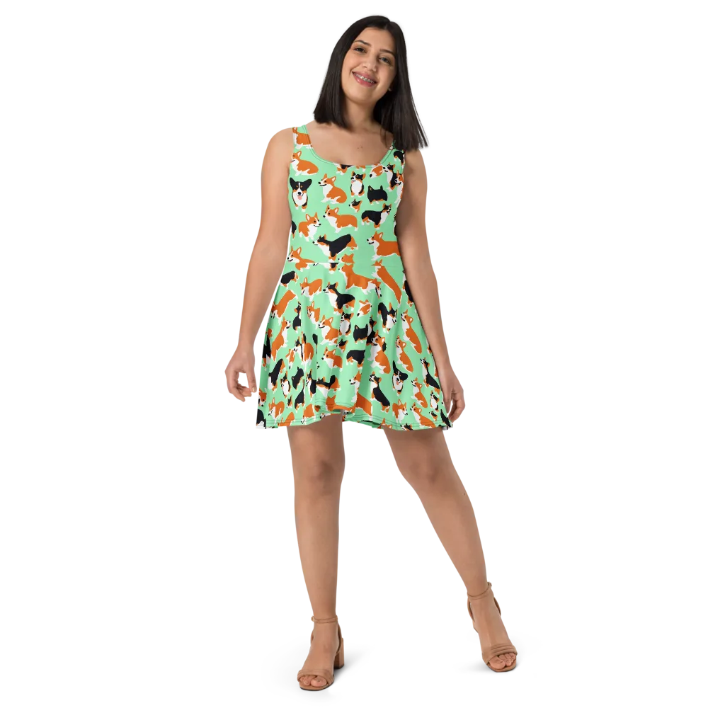 Minted Corgis on Skater Dress — Front