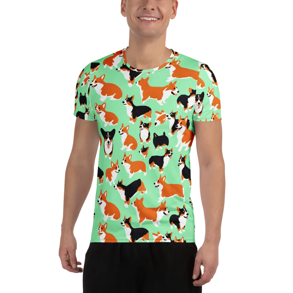 Minted Corgis on Men's Athletic T-Shirt — Front