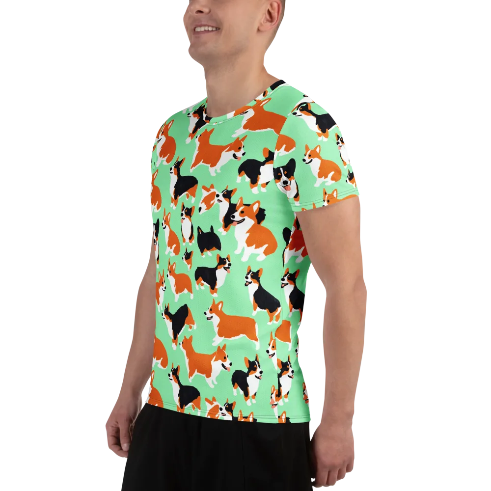 Minted Corgis on Men's Athletic T-Shirt — Left