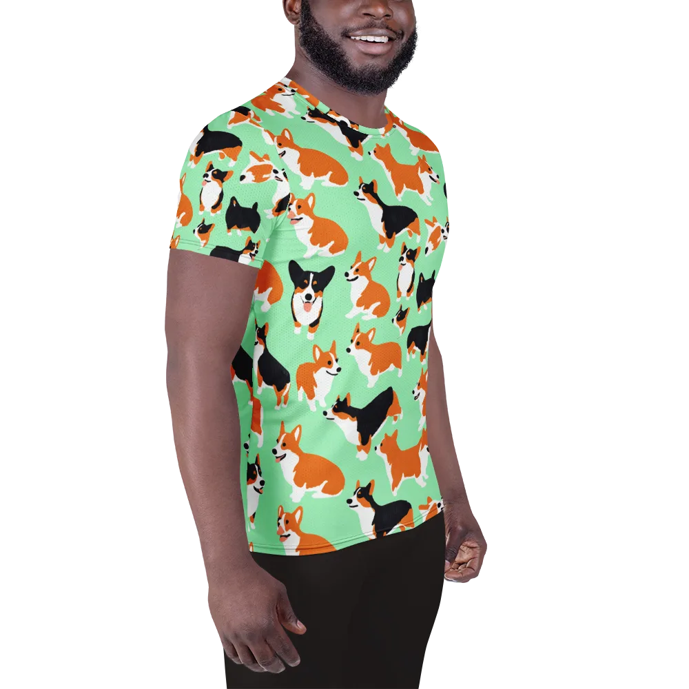 Minted Corgis on Men's Athletic T-Shirt — Right