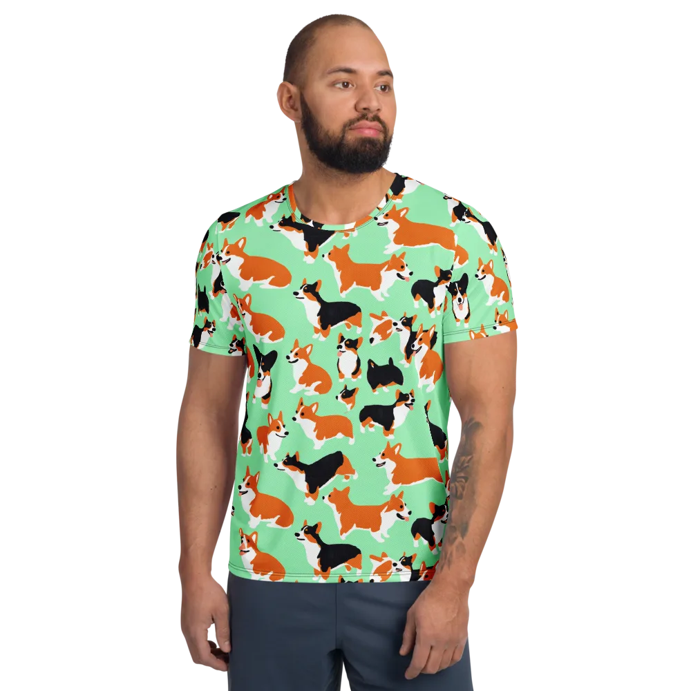 Minted Corgis on Men's Athletic T-Shirt — Front