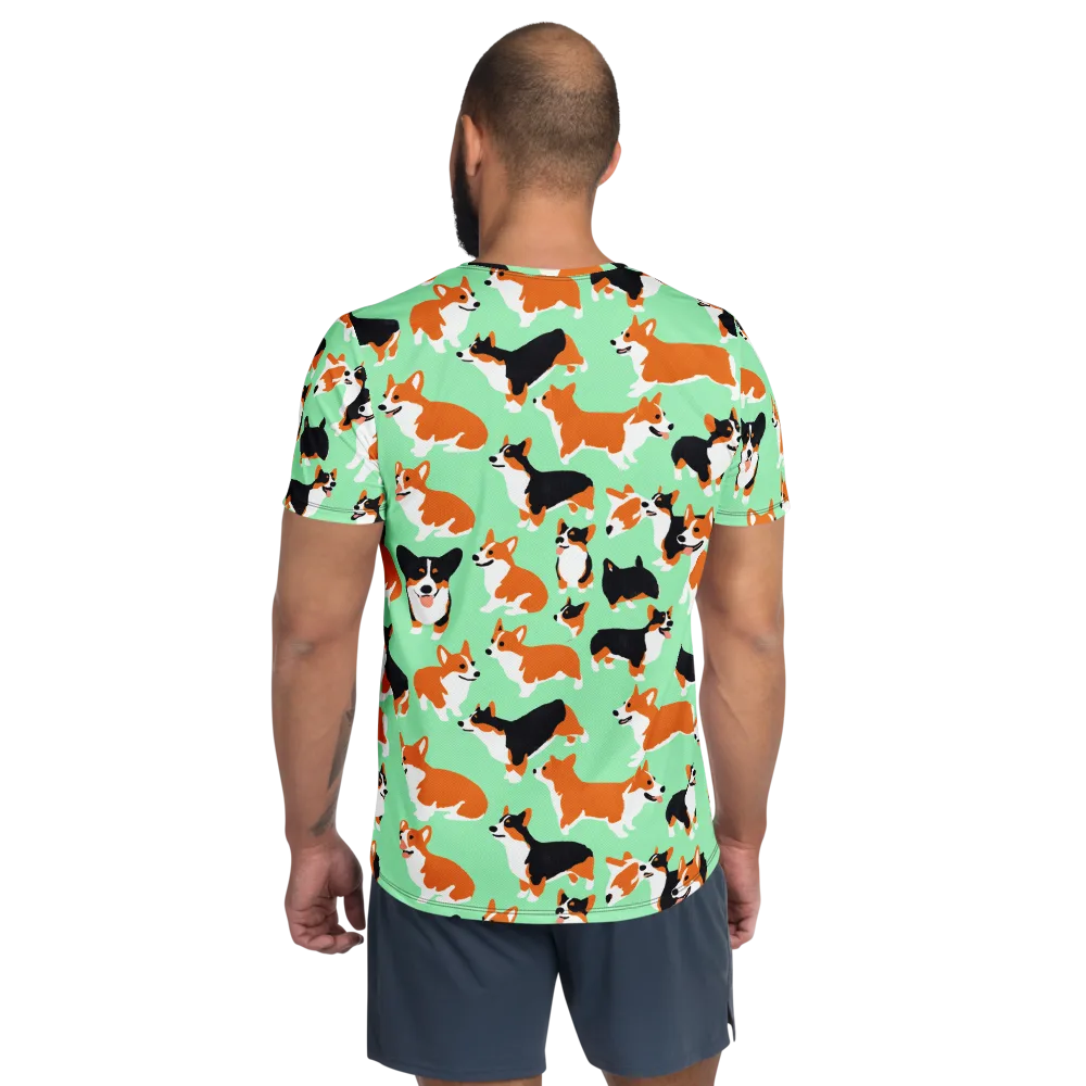 Minted Corgis on Men's Athletic T-Shirt — Back