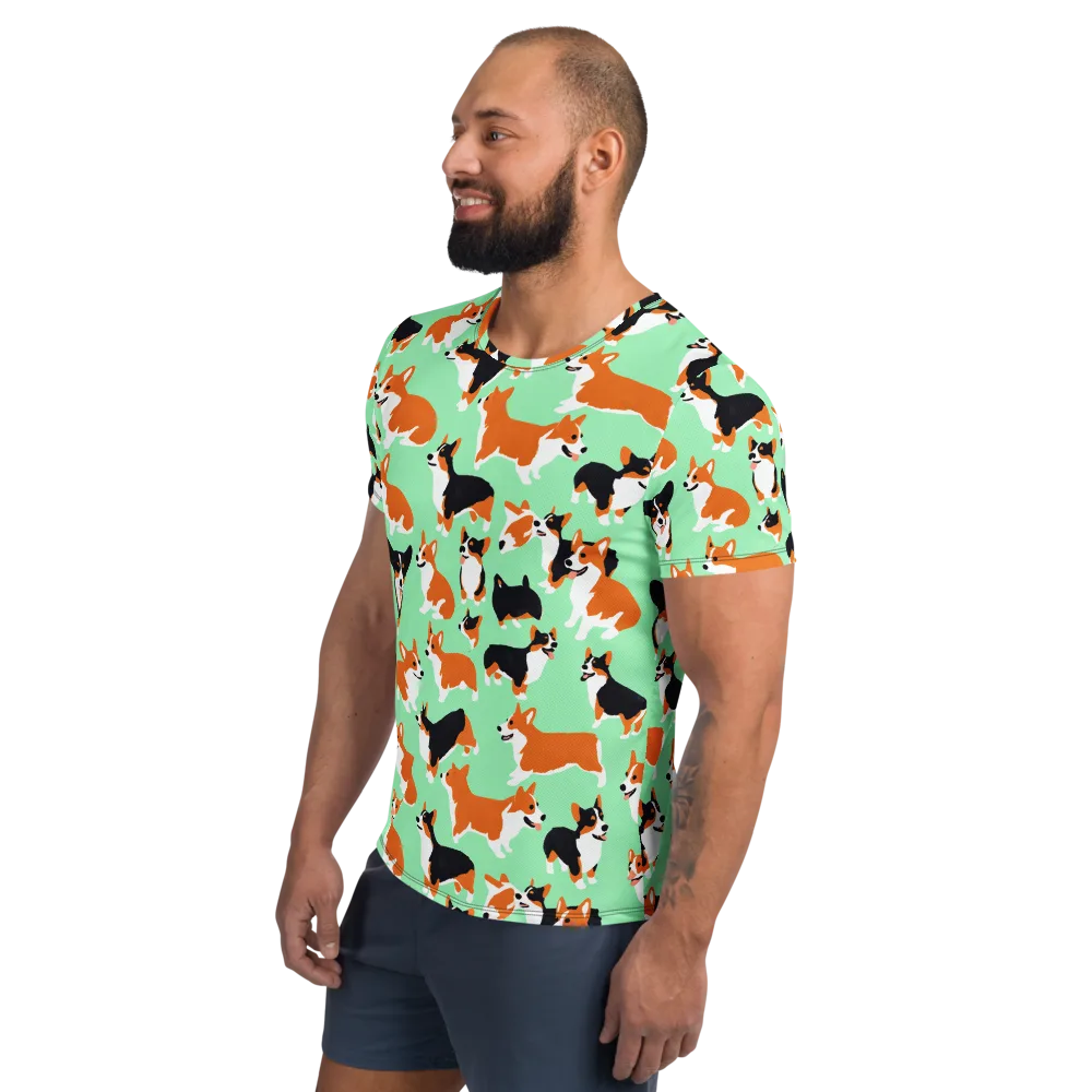 Minted Corgis on Men's Athletic T-Shirt — Left