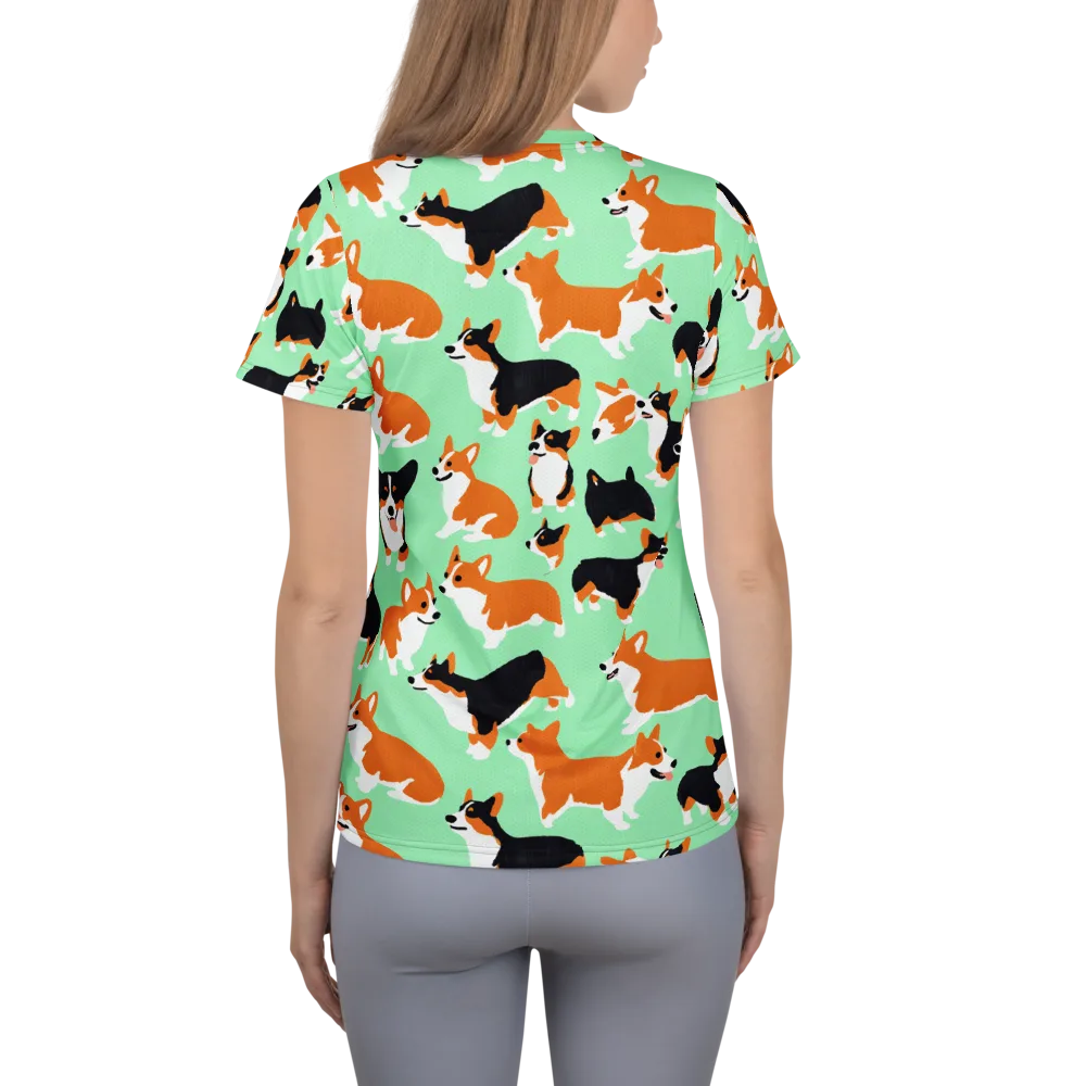 Minted Corgis on Women's Athletic T-Shirt — Back