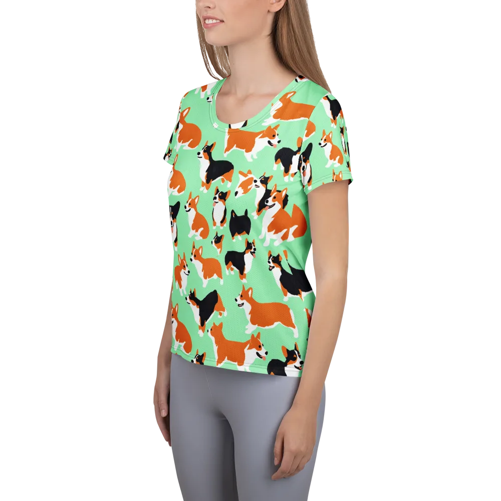 Minted Corgis on Women's Athletic T-Shirt — Left