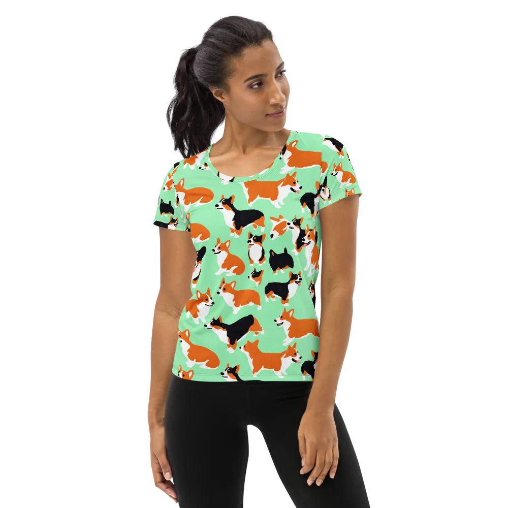 Minted Corgis on Women's Athletic T-Shirt — Front