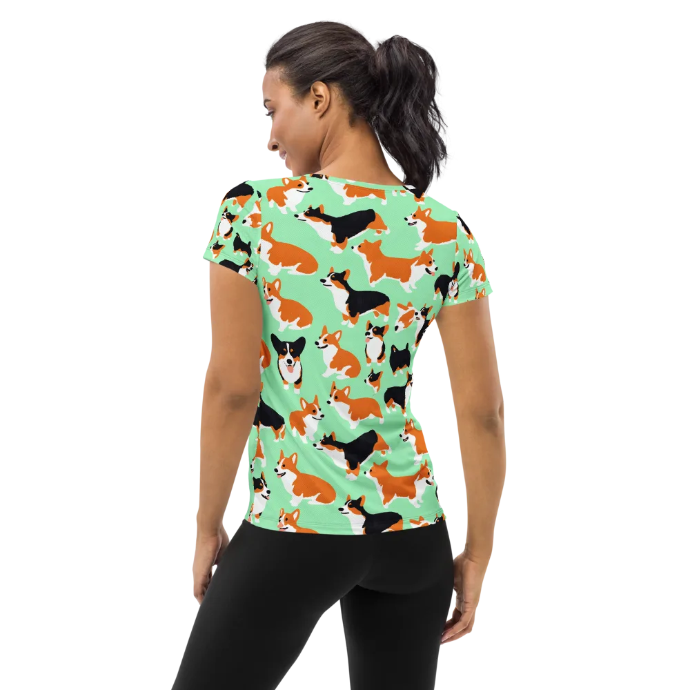 Minted Corgis on Women's Athletic T-Shirt — Back
