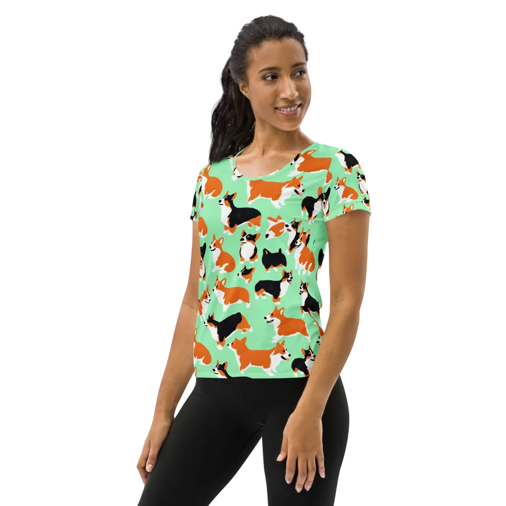 Minted Corgis on Women's Athletic T-Shirt — Left