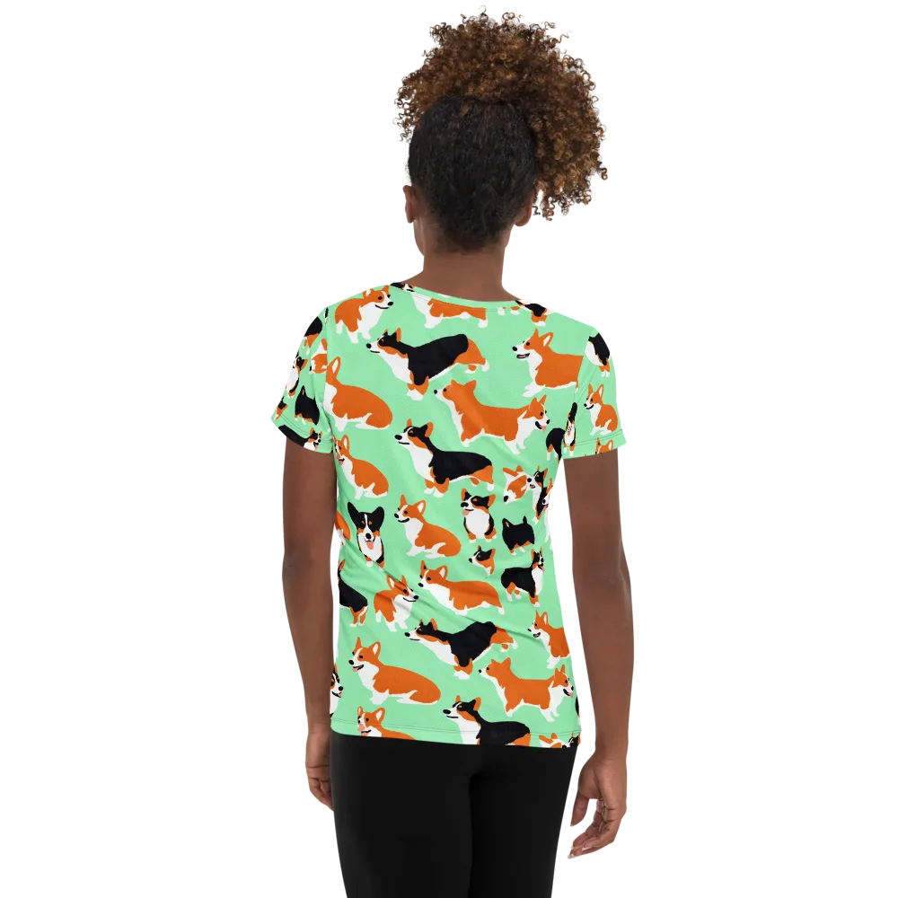 Minted Corgis on Women's Athletic T-Shirt — Back