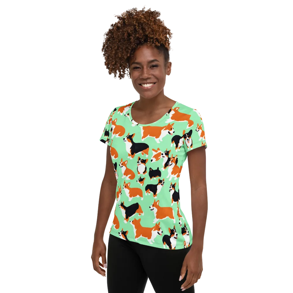 Minted Corgis on Women's Athletic T-Shirt — Left