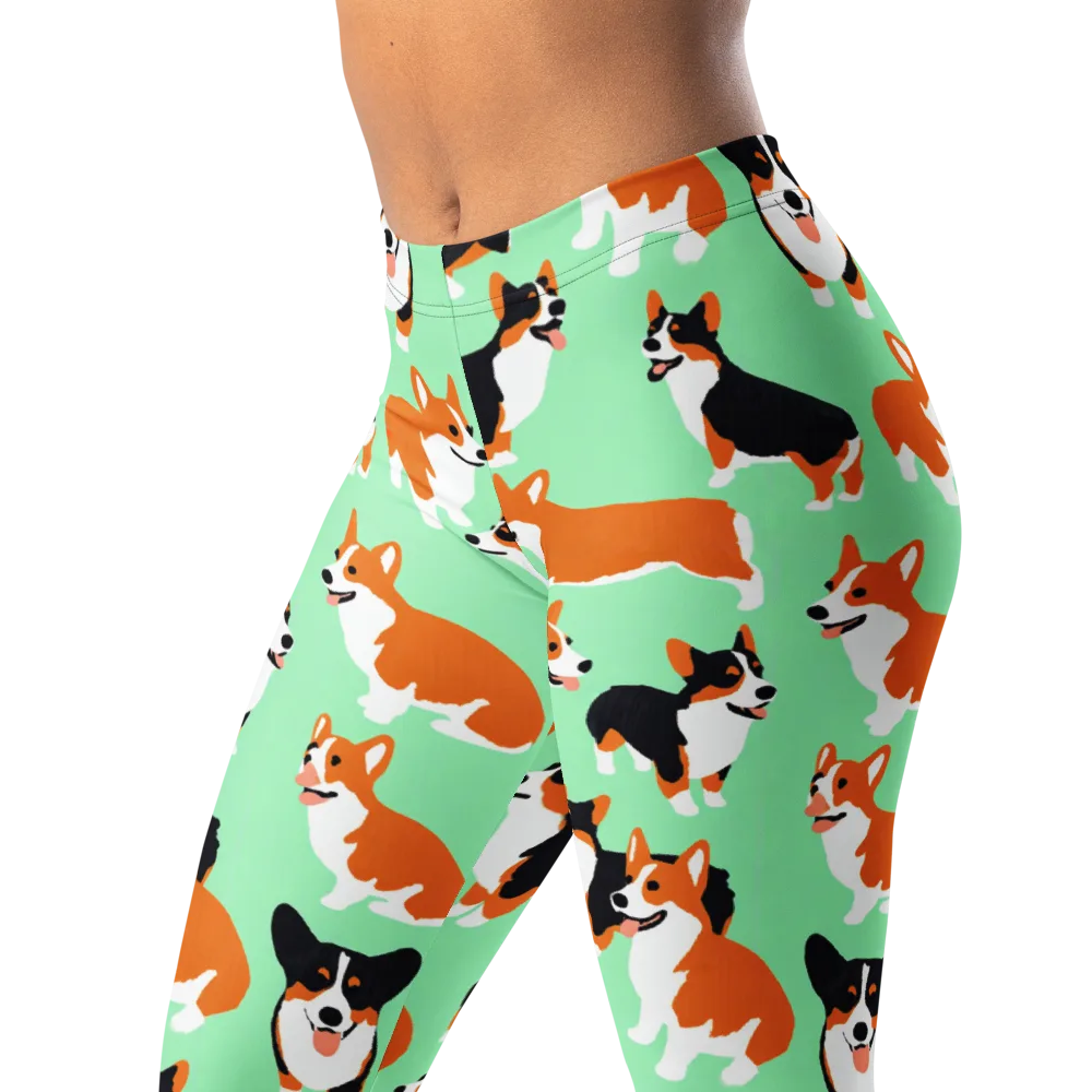 Minted Corgis on Leggings — Left Front