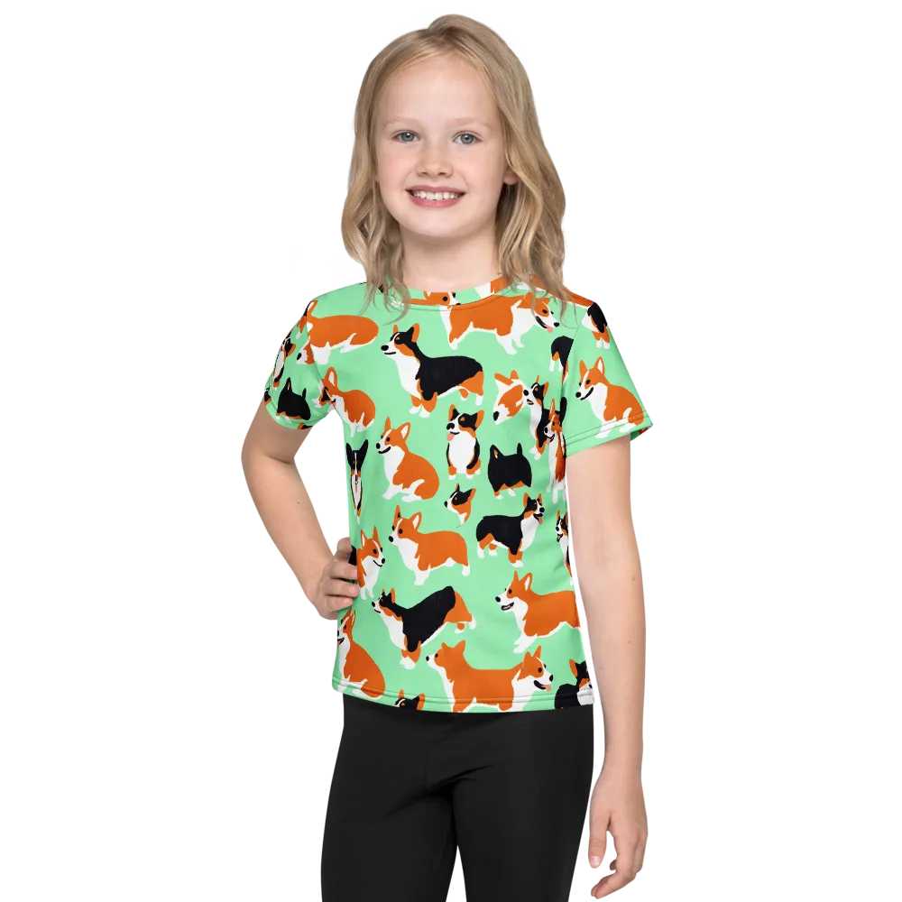 Minted Corgis on Kids Crew Neck T-Shirt — Front