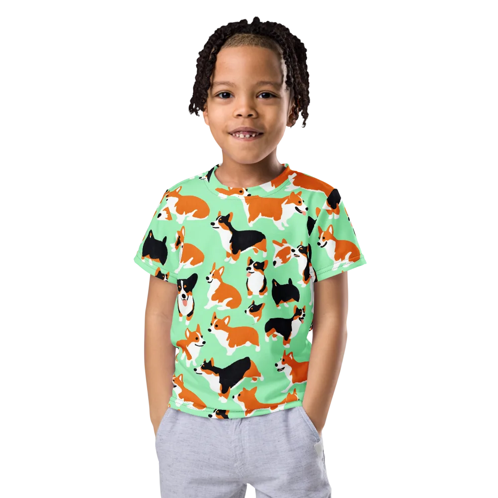 Minted Corgis on Kids Crew Neck T-Shirt — Front