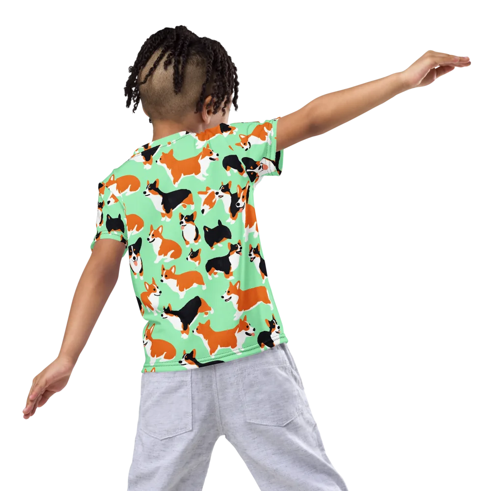 Minted Corgis on Kids Crew Neck T-Shirt — Back