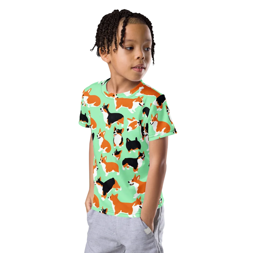 Minted Corgis on Kids Crew Neck T-Shirt — Left Front