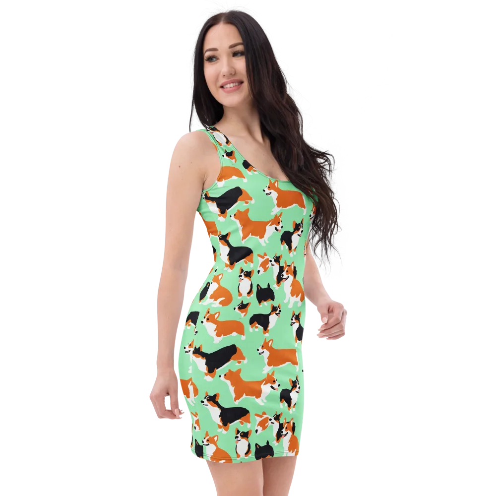 Minted Corgis on Bodycon Dress — Right Front