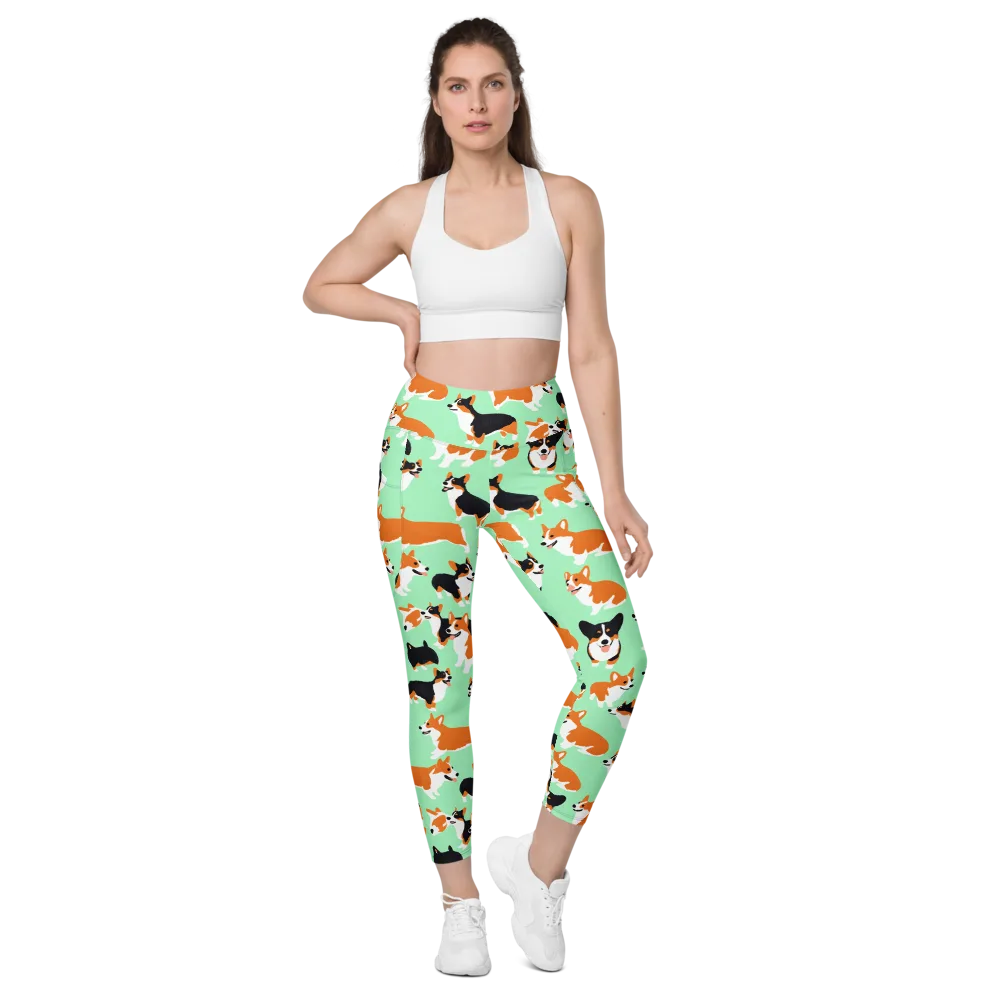 Minted Corgis on Leggings with Pockets — Front