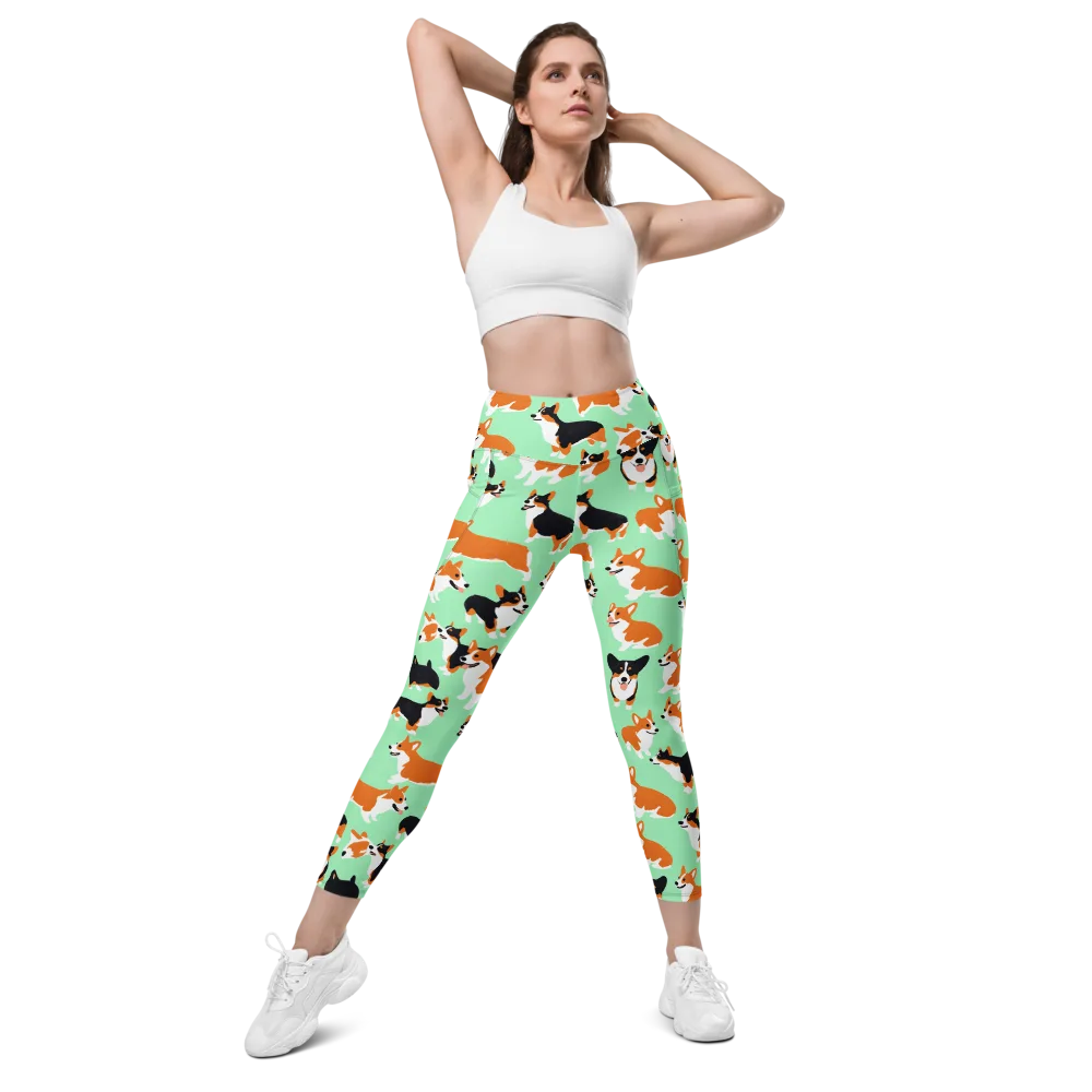 Minted Corgis on Leggings with Pockets — Front