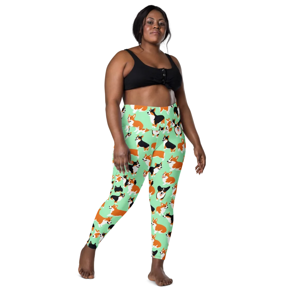 Minted Corgis on Leggings with Pockets — Front