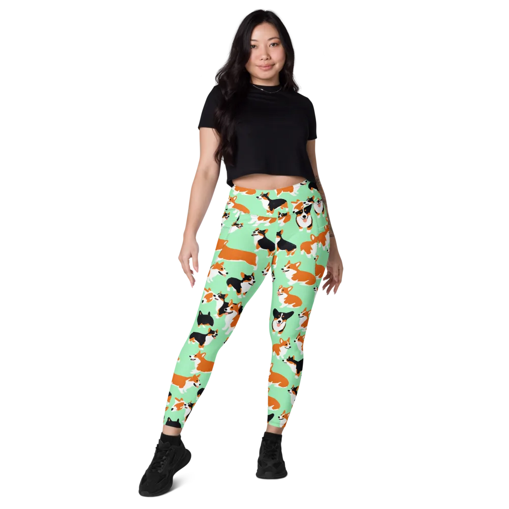 Minted Corgis on Leggings with Pockets — Front