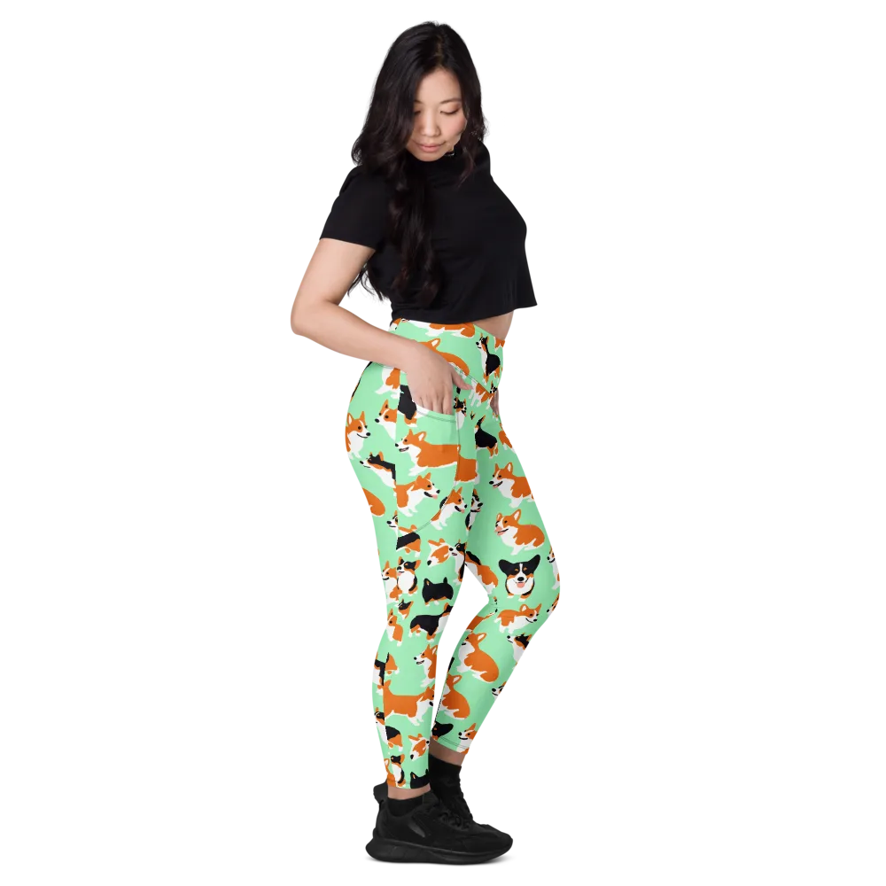 Minted Corgis on Leggings with Pockets — Right