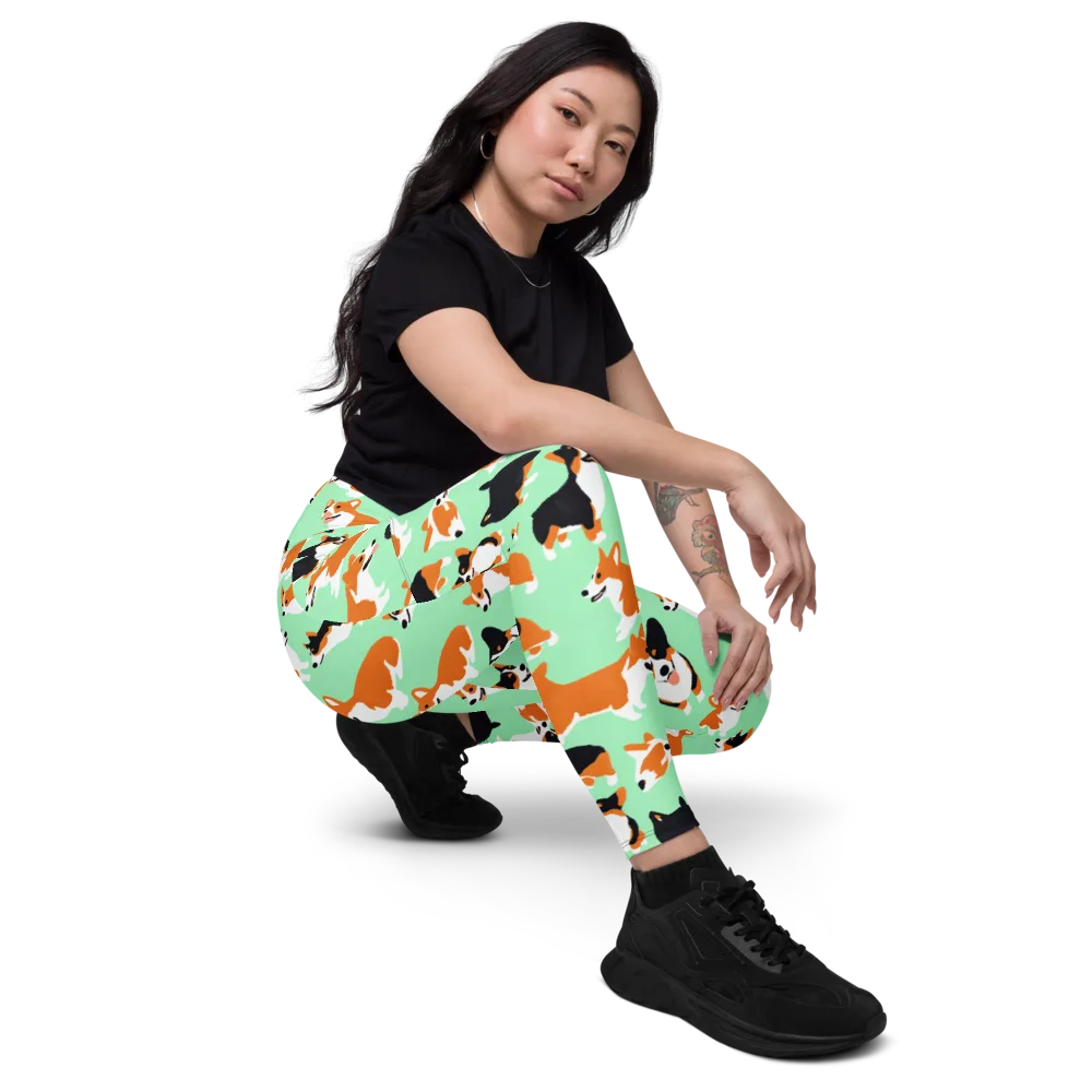 Minted Corgis on Leggings with Pockets — Right Front