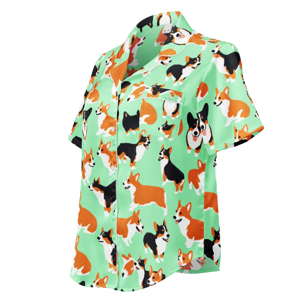 Minted Corgis on Women's Short Sleeve Pajama Top — Left Front