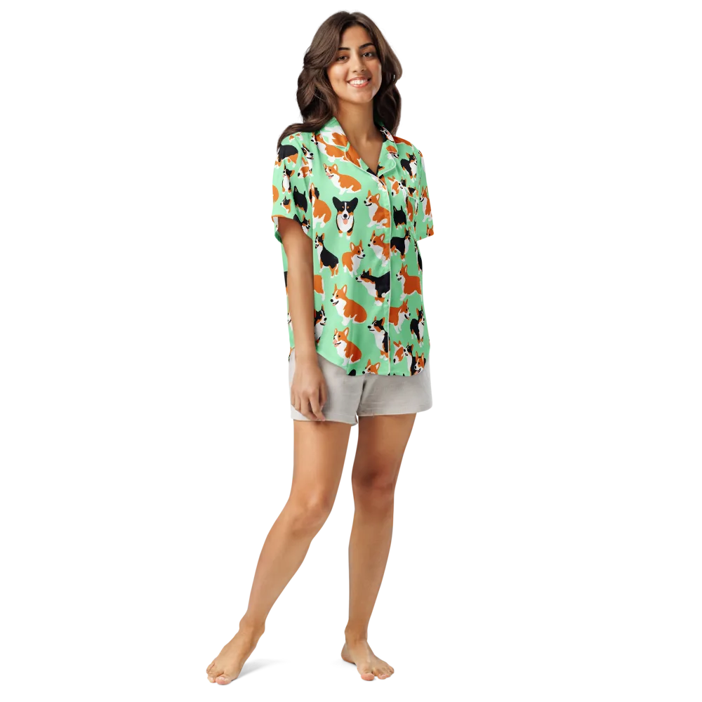 Minted Corgis on Women's Short Sleeve Pajama Top — Front