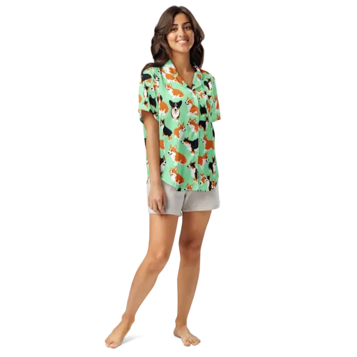 Minted Corgis on a Women's Short Sleeve Pajama Top