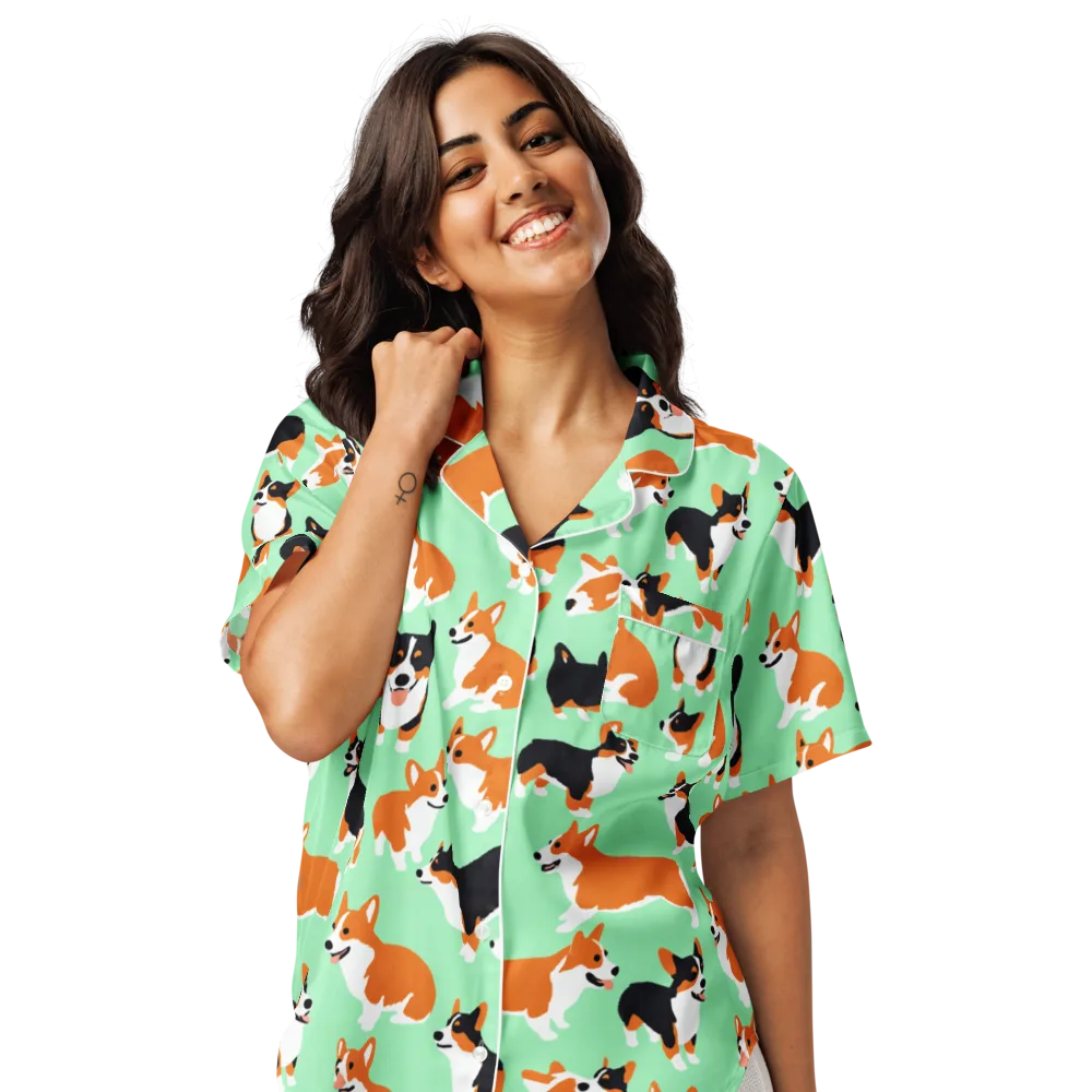 Minted Corgis on Women's Short Sleeve Pajama Top — Front
