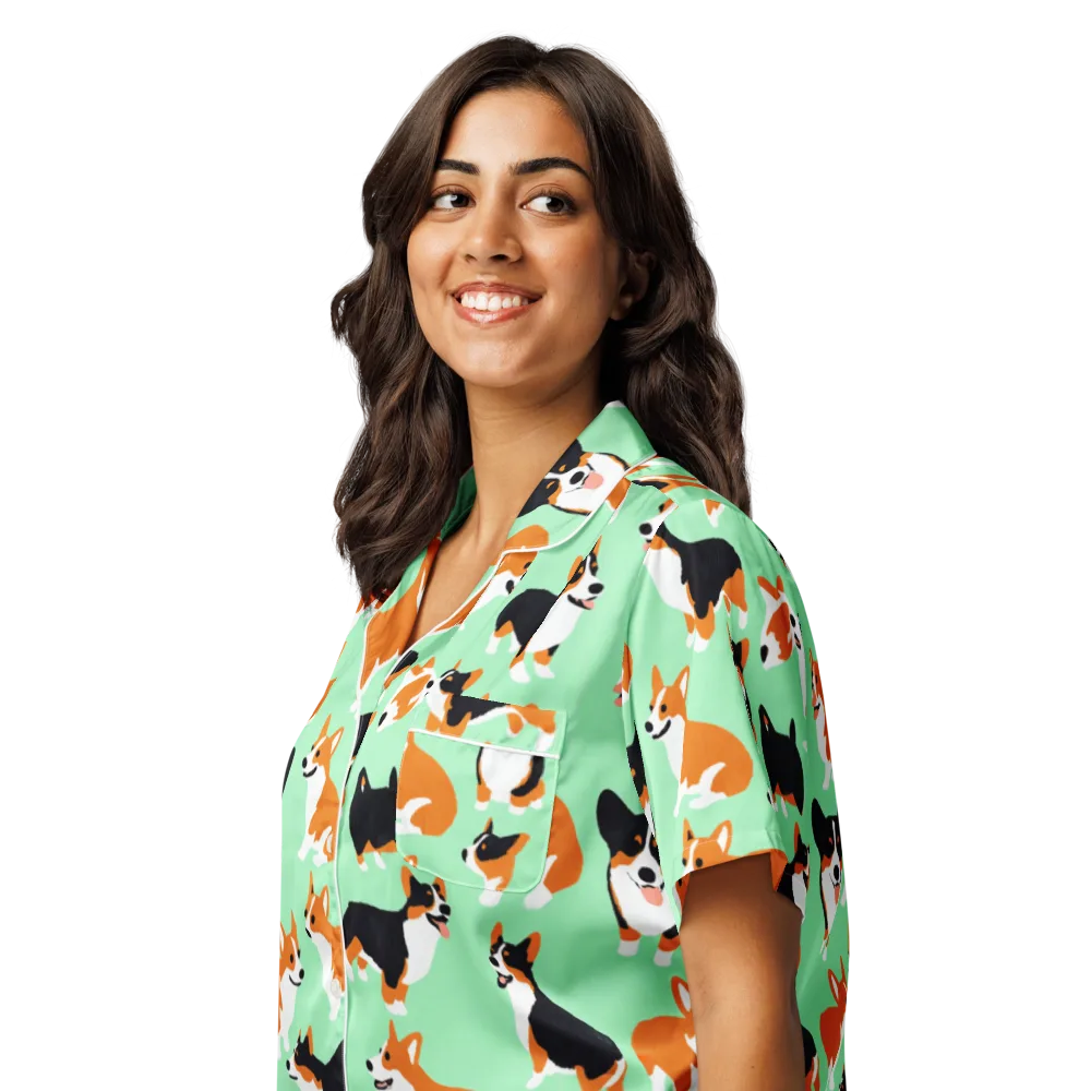 Minted Corgis on Women's Short Sleeve Pajama Top — Left Front