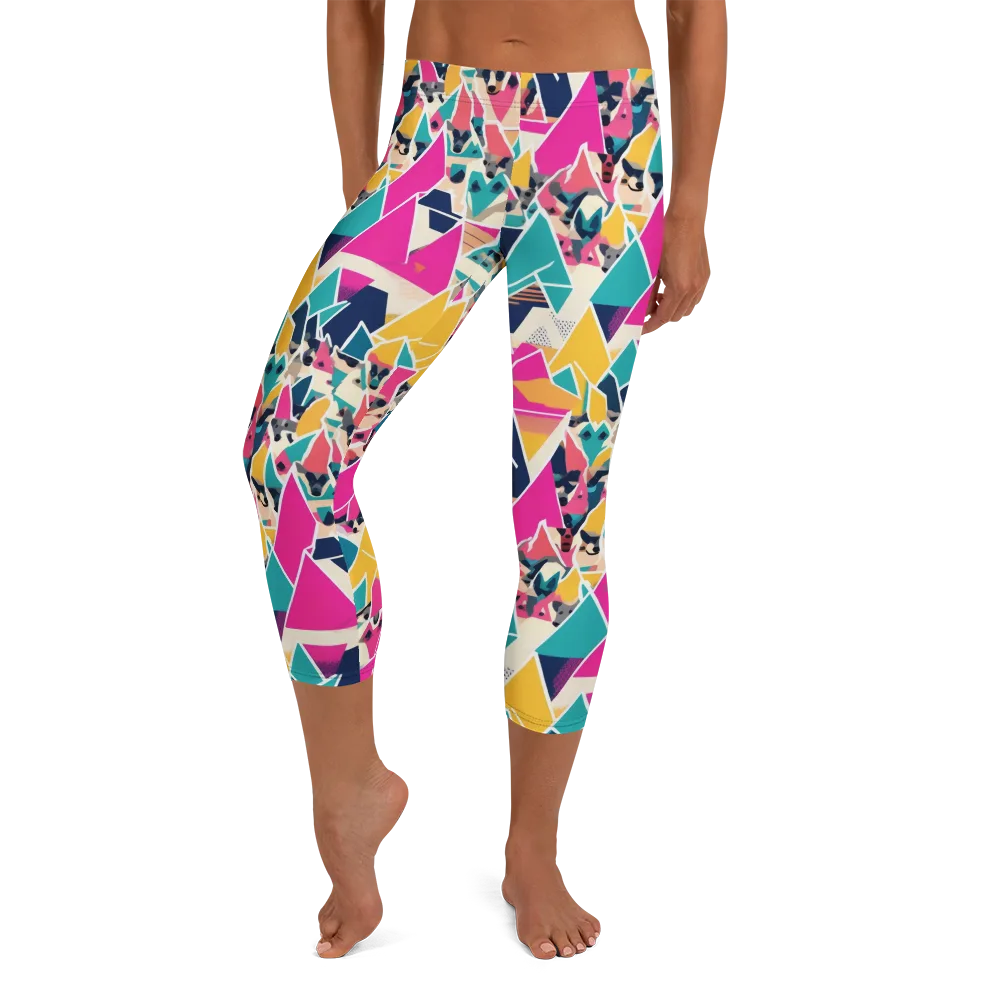Kaleido Canines on Capri Leggings — Front